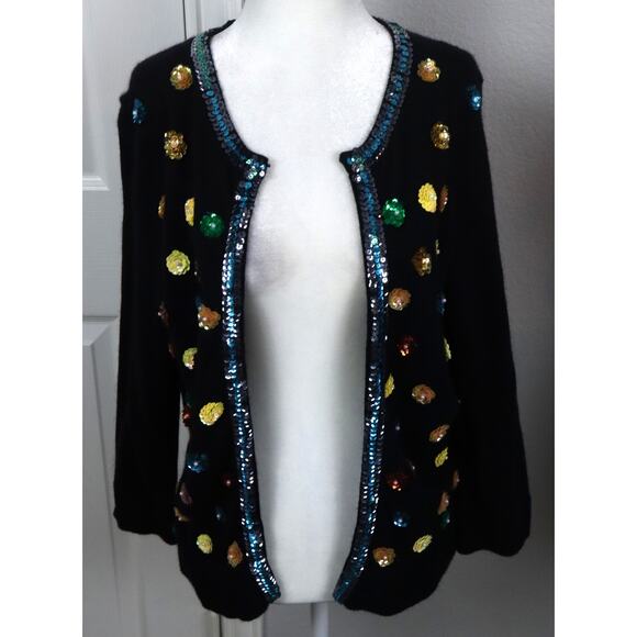 INC International Concepts Sequin Christmas Cardigan Angora Rabbit Hair Large - Picture 3 of 8